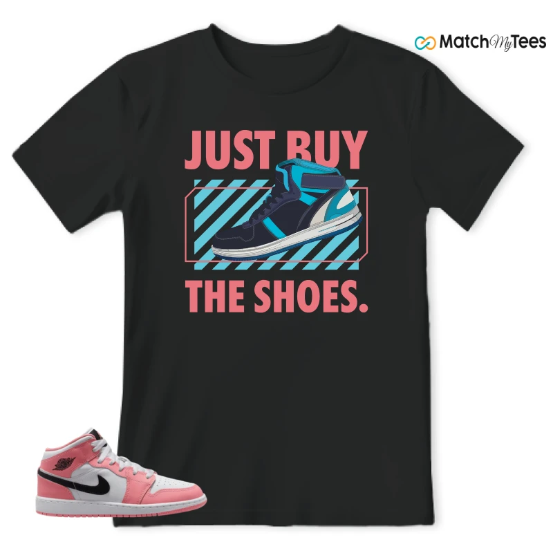 NIKE AIR JORDAN 1 MID GS PINK GAZE WHITE SNEAKER Matching Tees t-shirt