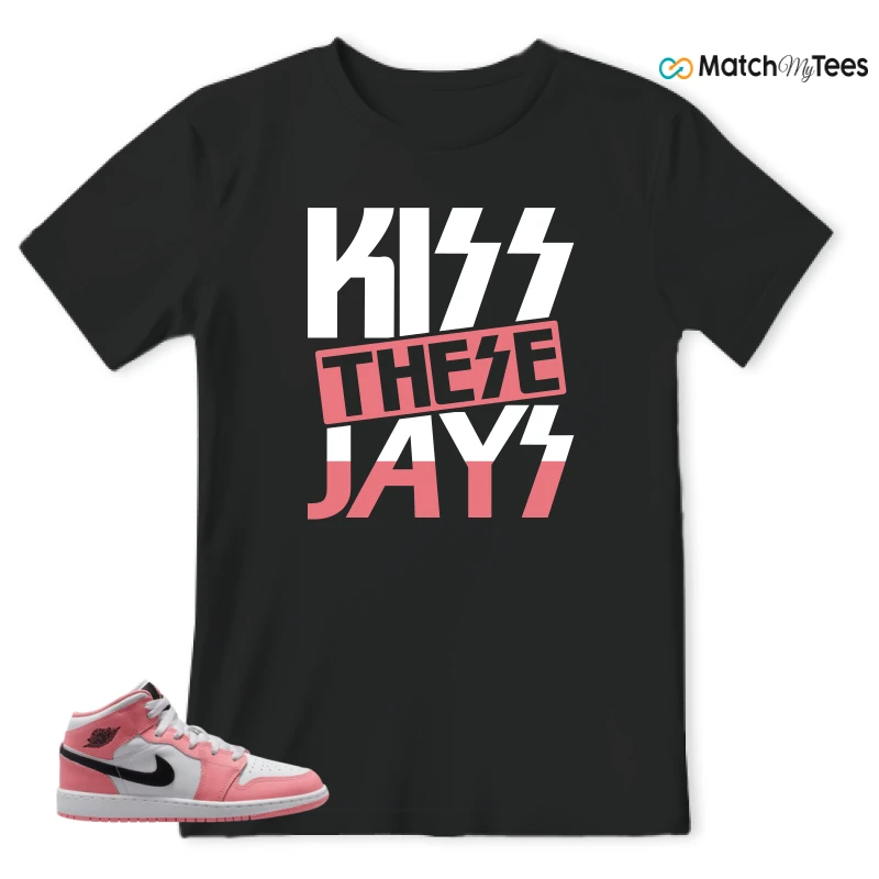 NIKE AIR JORDAN 1 MID GS PINK GAZE WHITE SNEAKER Matching Tees t-shirt