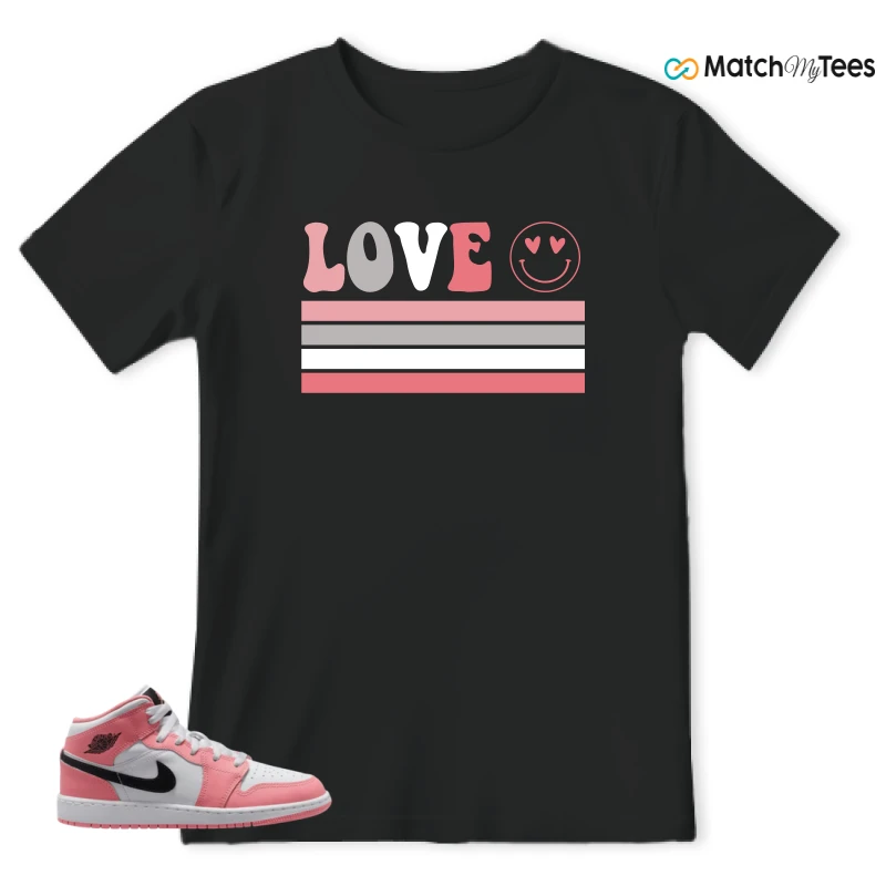 NIKE AIR JORDAN 1 MID GS PINK GAZE WHITE SNEAKER Matching Tees t-shirt
