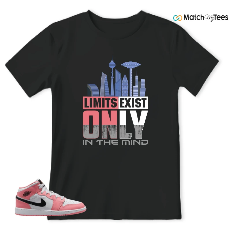 NIKE AIR JORDAN 1 MID GS PINK GAZE WHITE SNEAKER Matching Tees t-shirt