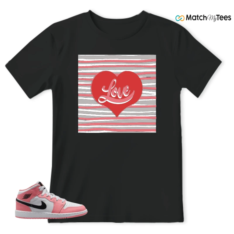 NIKE AIR JORDAN 1 MID GS PINK GAZE WHITE SNEAKER Matching Tees t-shirt
