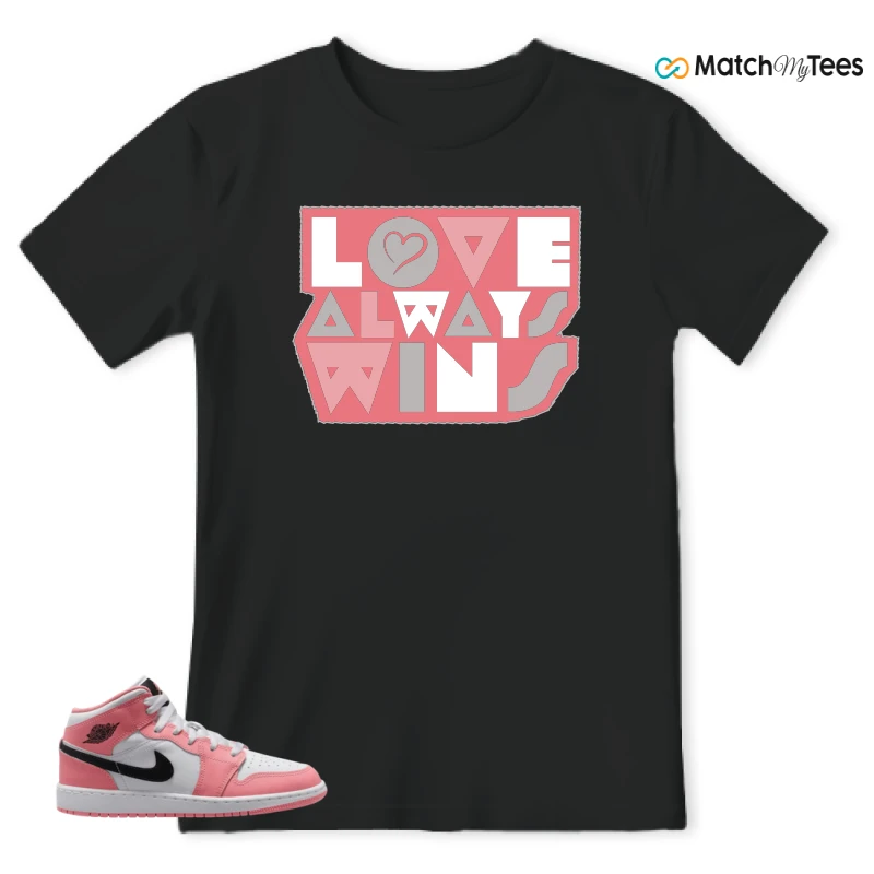 NIKE AIR JORDAN 1 MID GS PINK GAZE WHITE SNEAKER Matching Tees t-shirt