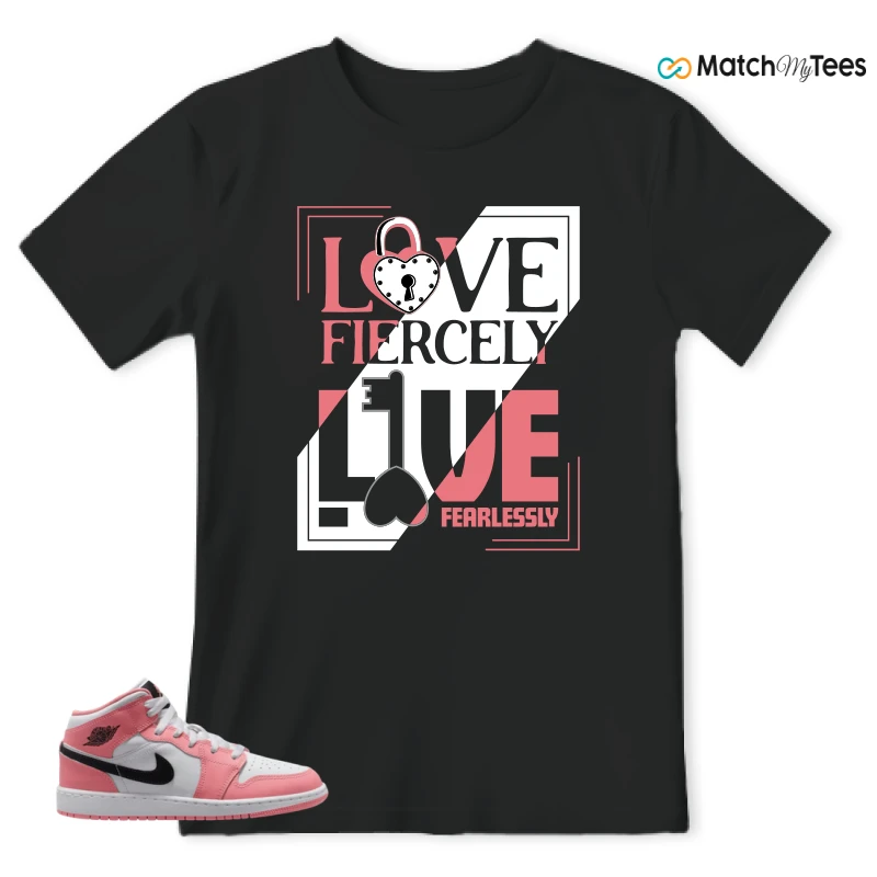 NIKE AIR JORDAN 1 MID GS PINK GAZE WHITE SNEAKER Matching Tees t-shirt