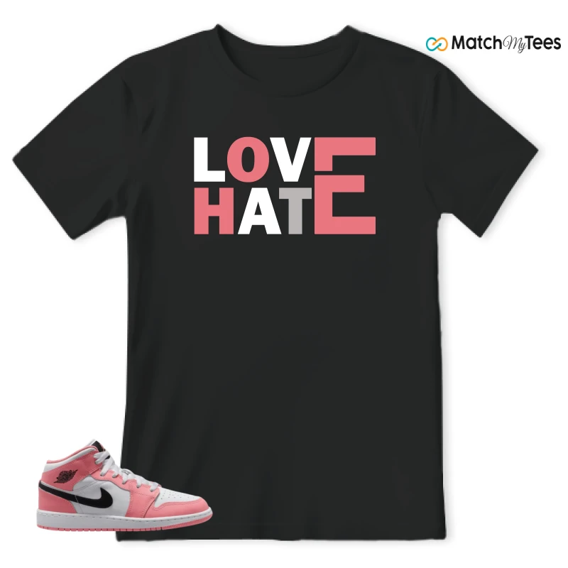 NIKE AIR JORDAN 1 MID GS PINK GAZE WHITE SNEAKER Matching Tees t-shirt