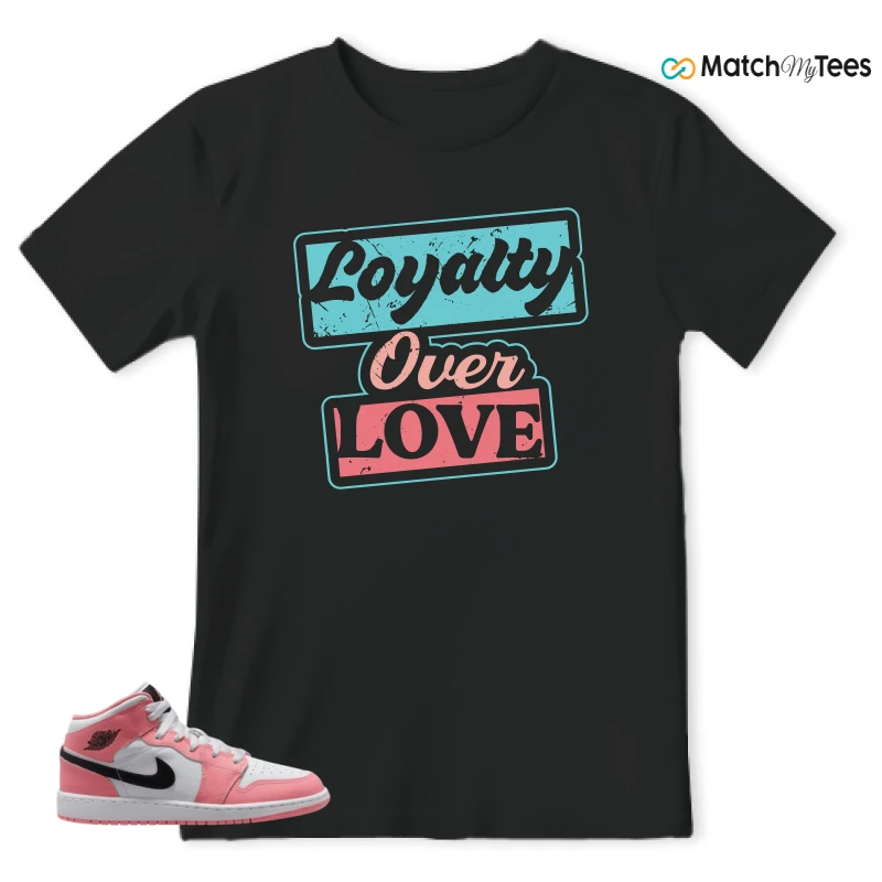 NIKE AIR JORDAN 1 MID GS PINK GAZE WHITE SNEAKER Matching Tees t-shirt