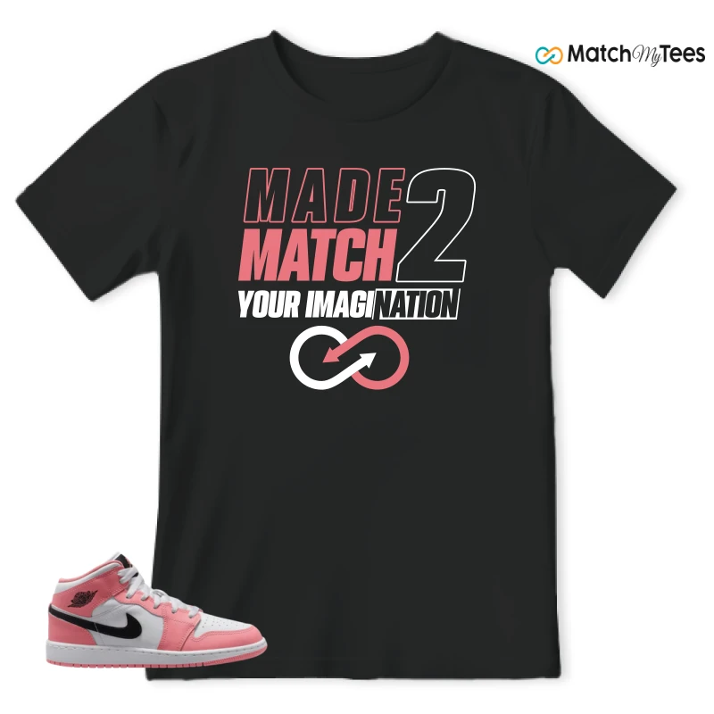 NIKE AIR JORDAN 1 MID GS PINK GAZE WHITE SNEAKER Matching Tees t-shirt
