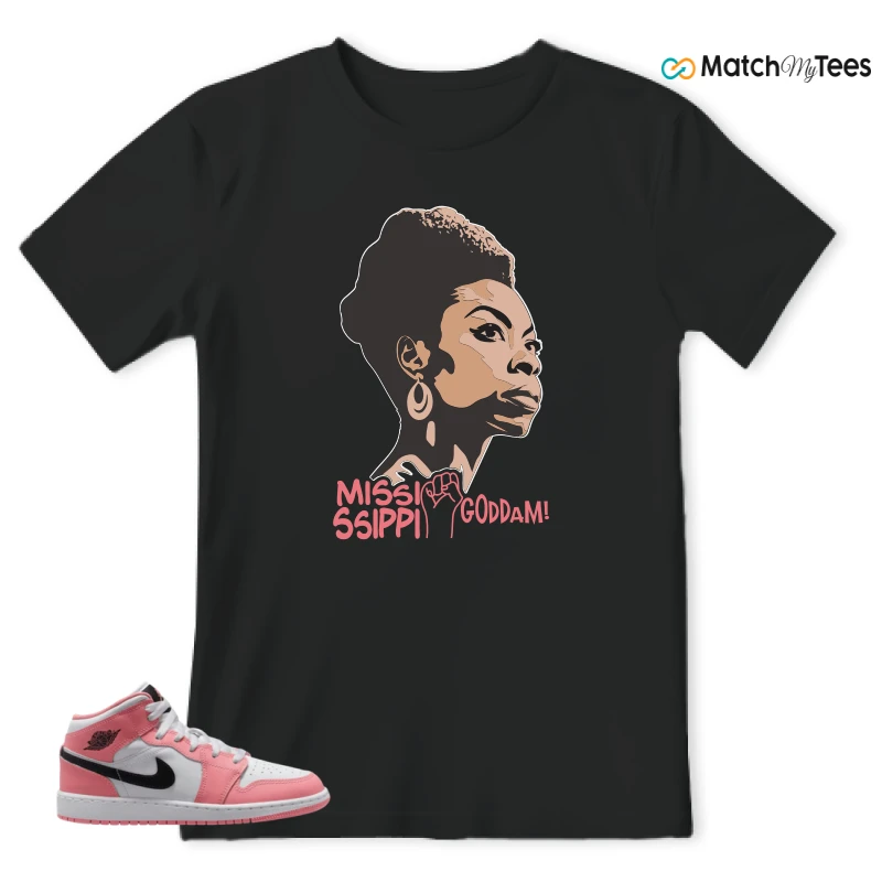 NIKE AIR JORDAN 1 MID GS PINK GAZE WHITE SNEAKER Matching Tees t-shirt