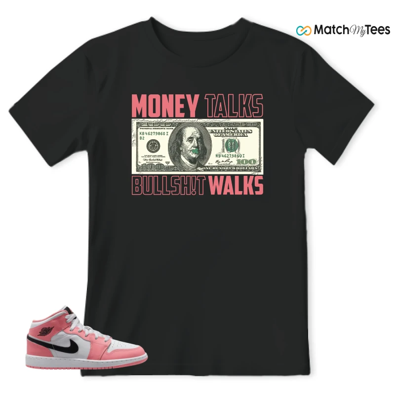 NIKE AIR JORDAN 1 MID GS PINK GAZE WHITE SNEAKER Matching Tees t-shirt