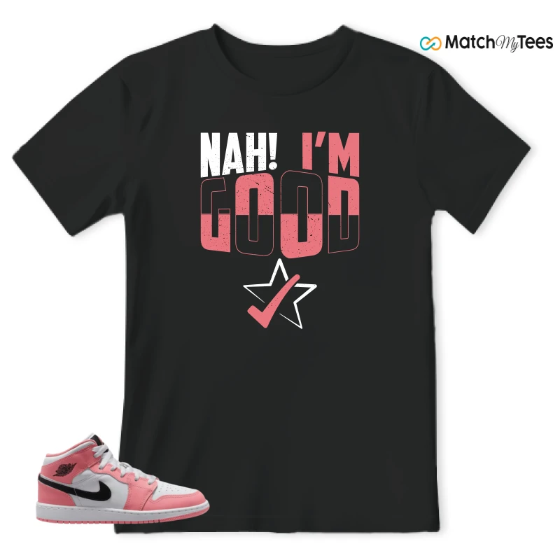 NIKE AIR JORDAN 1 MID GS PINK GAZE WHITE SNEAKER Matching Tees t-shirt