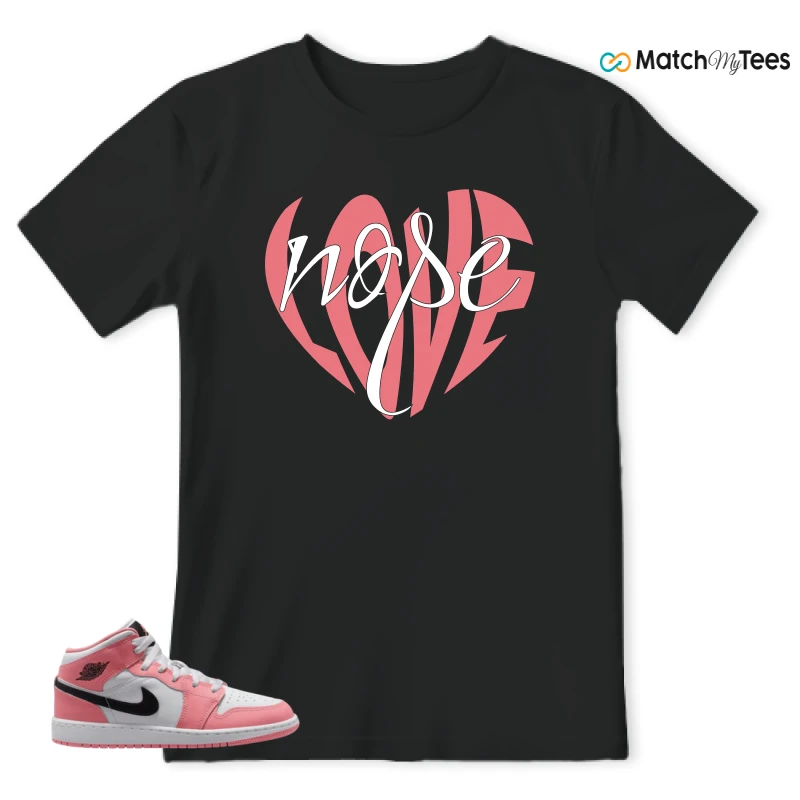 NIKE AIR JORDAN 1 MID GS PINK GAZE WHITE SNEAKER Matching Tees t-shirt