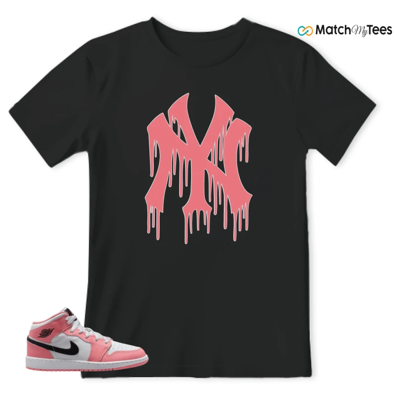 NIKE AIR JORDAN 1 MID GS PINK GAZE WHITE SNEAKER Matching Tees t-shirt