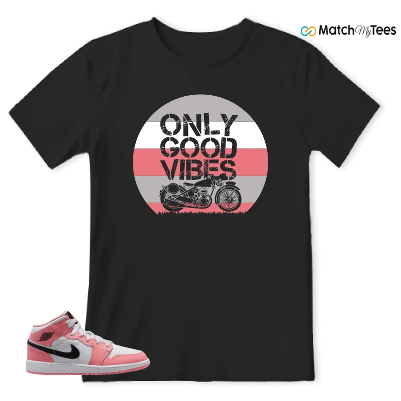 NIKE AIR JORDAN 1 MID GS PINK GAZE WHITE SNEAKER Matching Tees t-shirt