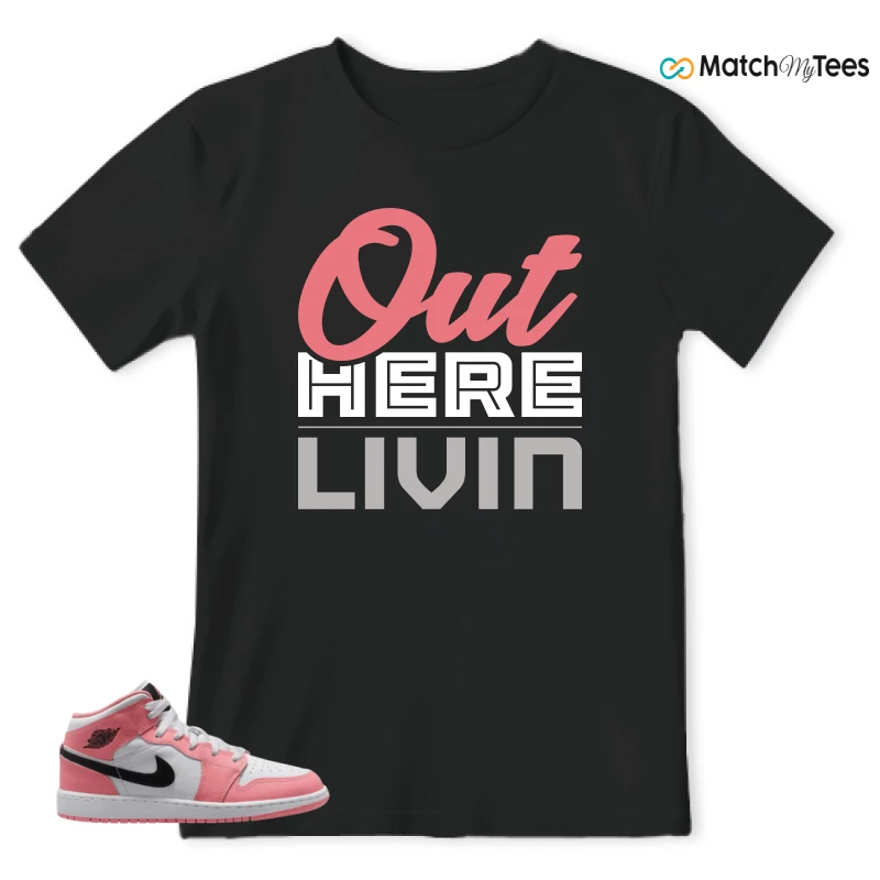 NIKE AIR JORDAN 1 MID GS PINK GAZE WHITE SNEAKER Matching Tees t-shirt