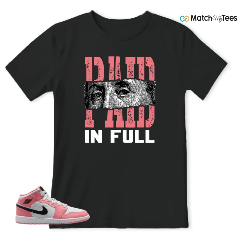 NIKE AIR JORDAN 1 MID GS PINK GAZE WHITE SNEAKER Matching Tees t-shirt