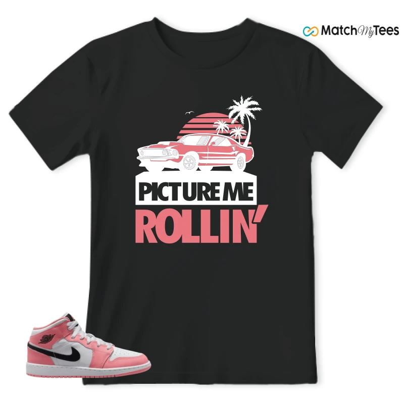 NIKE AIR JORDAN 1 MID GS PINK GAZE WHITE SNEAKER Matching Tees t-shirt