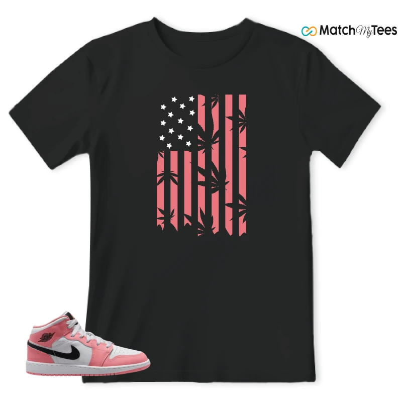 NIKE AIR JORDAN 1 MID GS PINK GAZE WHITE SNEAKER Matching Tees t-shirt