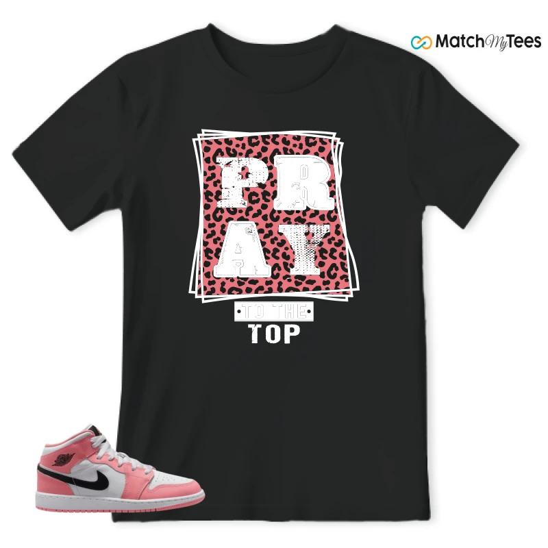 NIKE AIR JORDAN 1 MID GS PINK GAZE WHITE SNEAKER Matching Tees t-shirt