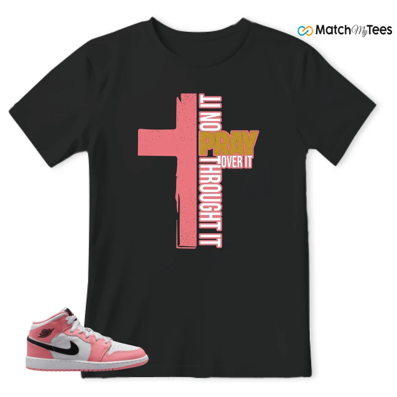 NIKE AIR JORDAN 1 MID GS PINK GAZE WHITE SNEAKER Matching Tees t-shirt