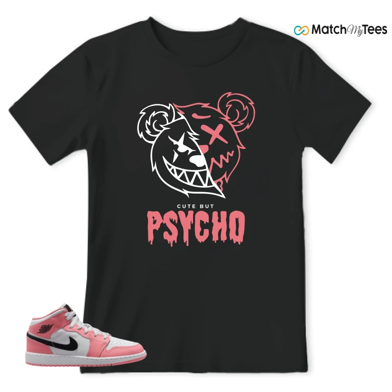 NIKE AIR JORDAN 1 MID GS PINK GAZE WHITE SNEAKER Matching Tees t-shirt