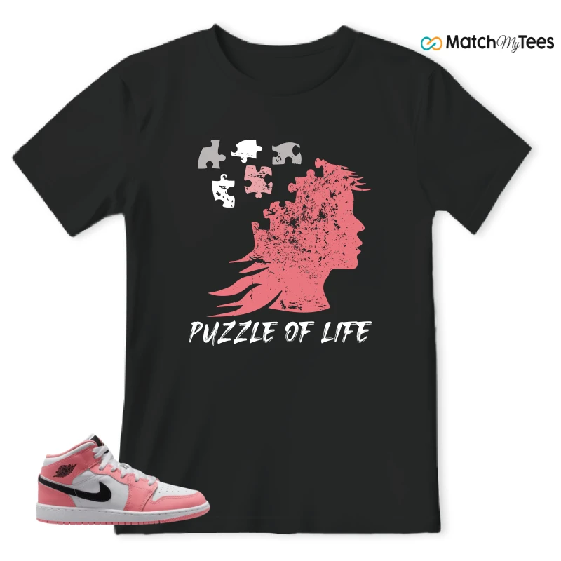 NIKE AIR JORDAN 1 MID GS PINK GAZE WHITE SNEAKER Matching Tees t-shirt