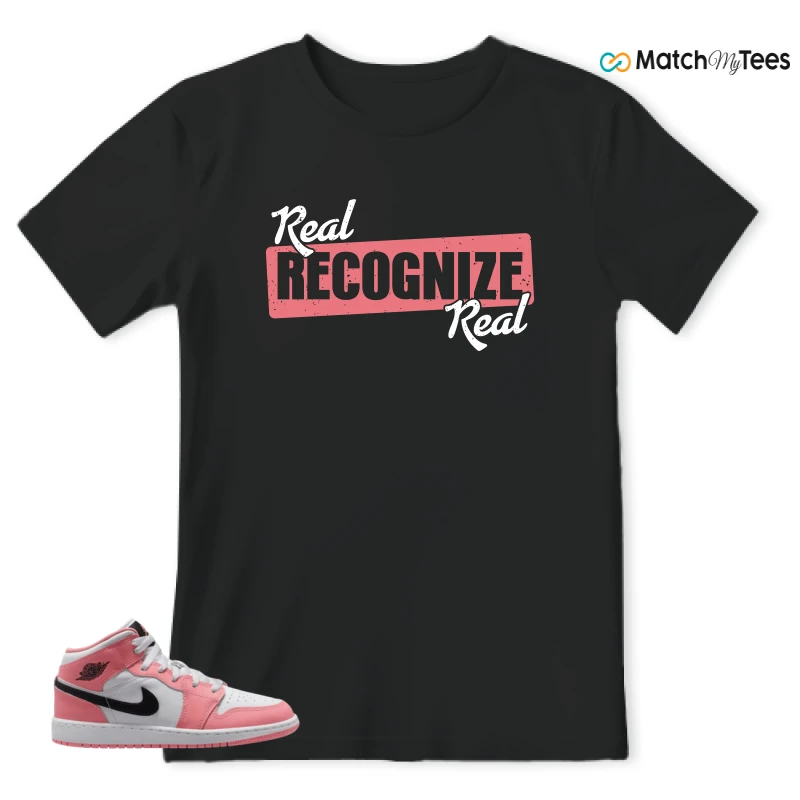 NIKE AIR JORDAN 1 MID GS PINK GAZE WHITE SNEAKER Matching Tees t-shirt