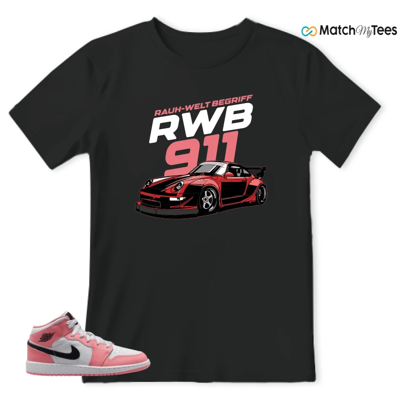 NIKE AIR JORDAN 1 MID GS PINK GAZE WHITE SNEAKER Matching Tees t-shirt