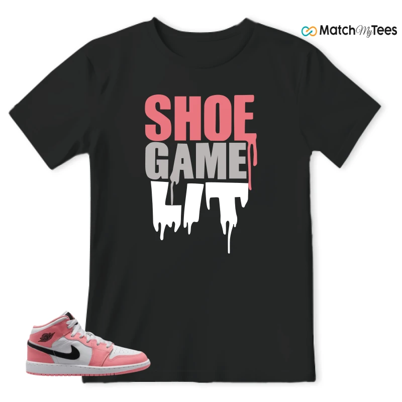 NIKE AIR JORDAN 1 MID GS PINK GAZE WHITE SNEAKER Matching Tees t-shirt