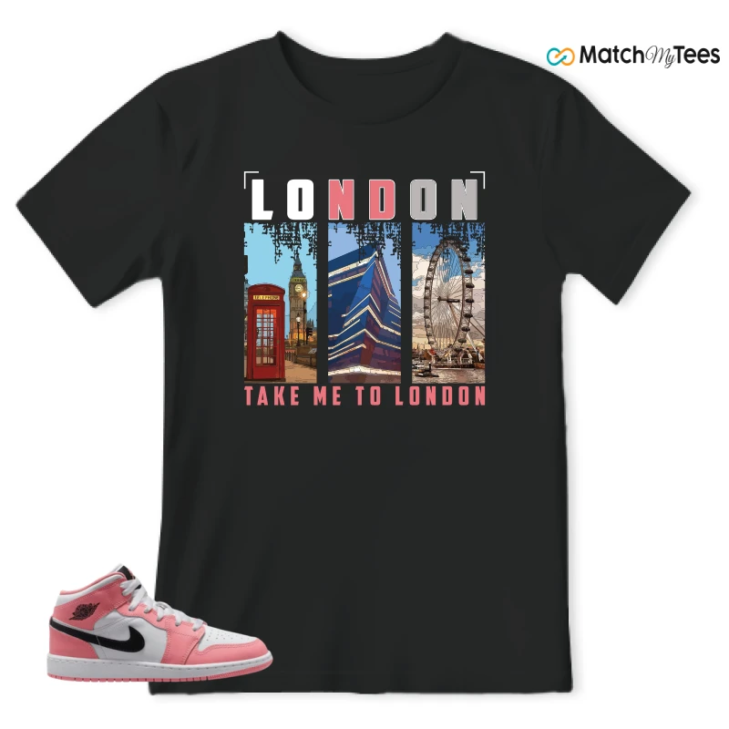 NIKE AIR JORDAN 1 MID GS PINK GAZE WHITE SNEAKER Matching Tees t-shirt