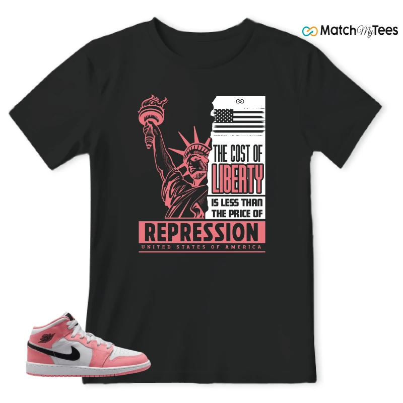NIKE AIR JORDAN 1 MID GS PINK GAZE WHITE SNEAKER Matching Tees t-shirt