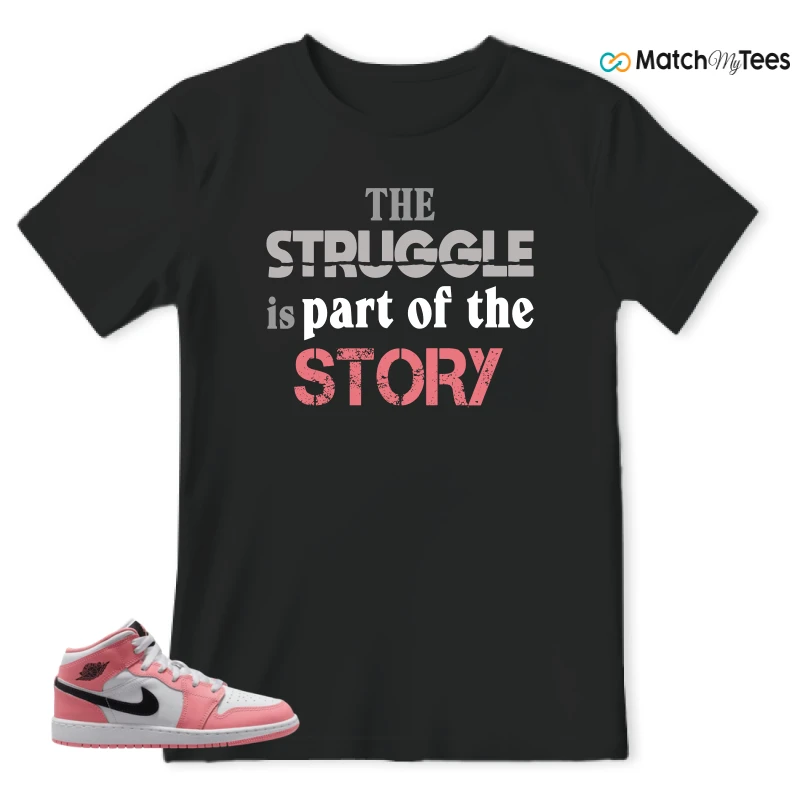 NIKE AIR JORDAN 1 MID GS PINK GAZE WHITE SNEAKER Matching Tees t-shirt