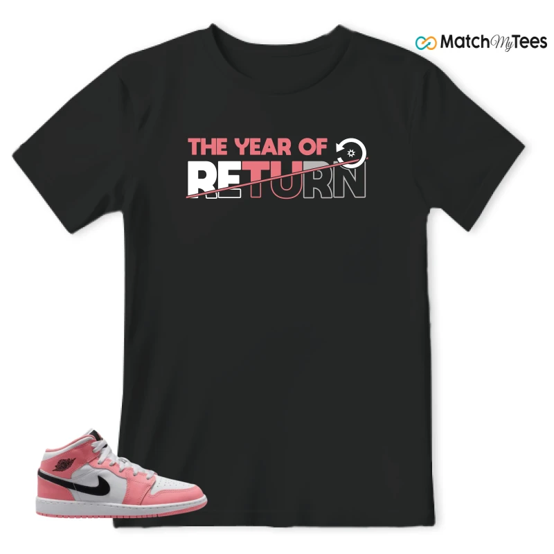 NIKE AIR JORDAN 1 MID GS PINK GAZE WHITE SNEAKER Matching Tees t-shirt