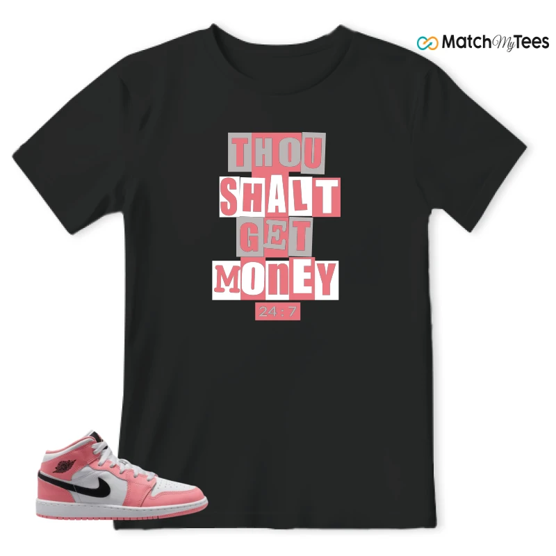 NIKE AIR JORDAN 1 MID GS PINK GAZE WHITE SNEAKER Matching Tees t-shirt