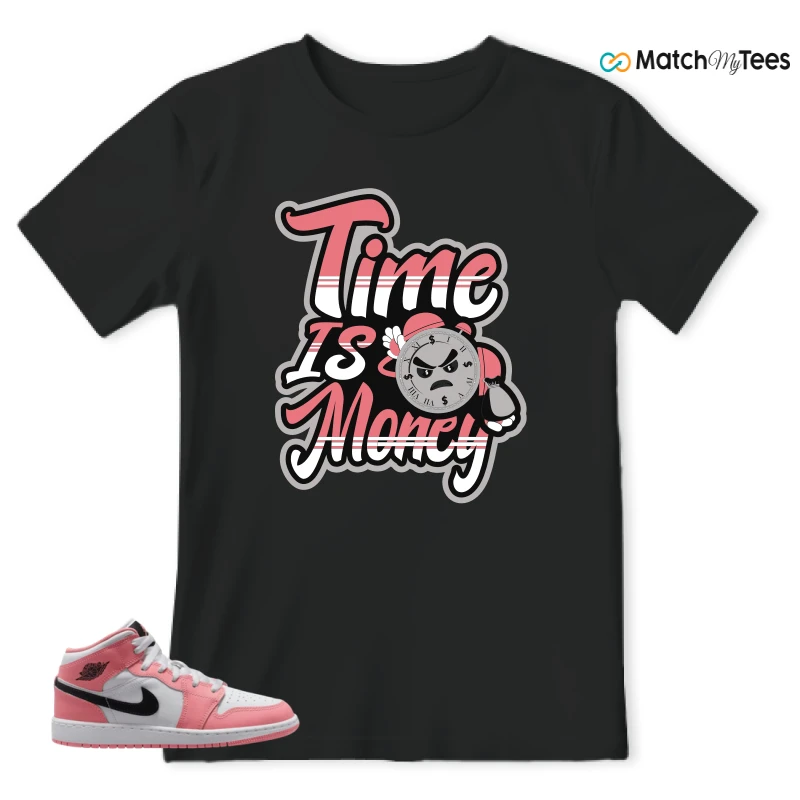 NIKE AIR JORDAN 1 MID GS PINK GAZE WHITE SNEAKER Matching Tees t-shirt