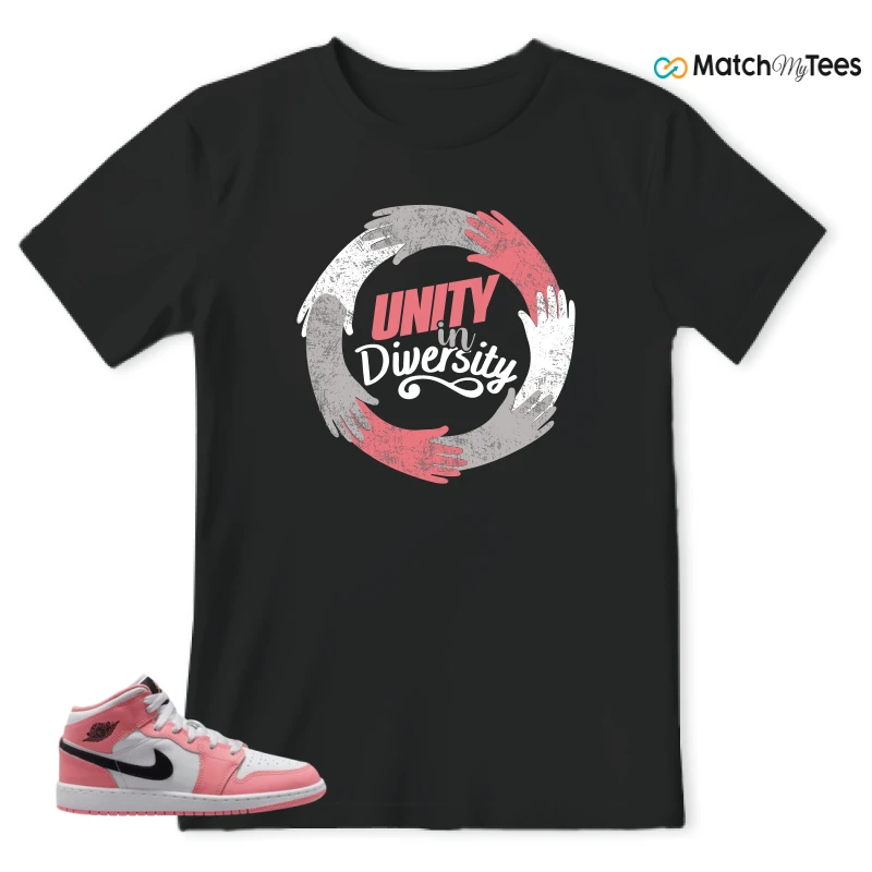 NIKE AIR JORDAN 1 MID GS PINK GAZE WHITE SNEAKER Matching Tees t-shirt