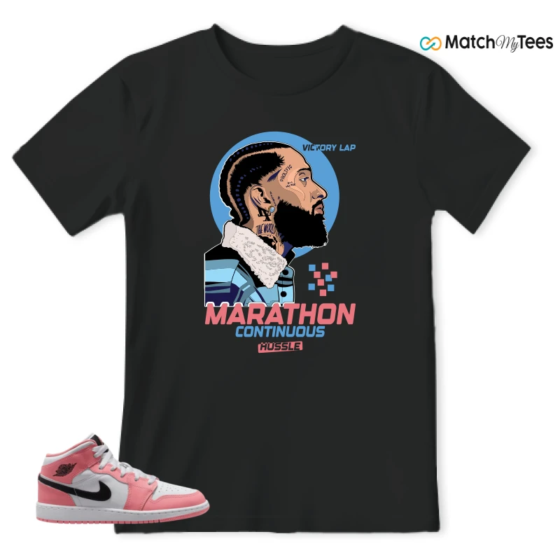 NIKE AIR JORDAN 1 MID GS PINK GAZE WHITE SNEAKER Matching Tees t-shirt