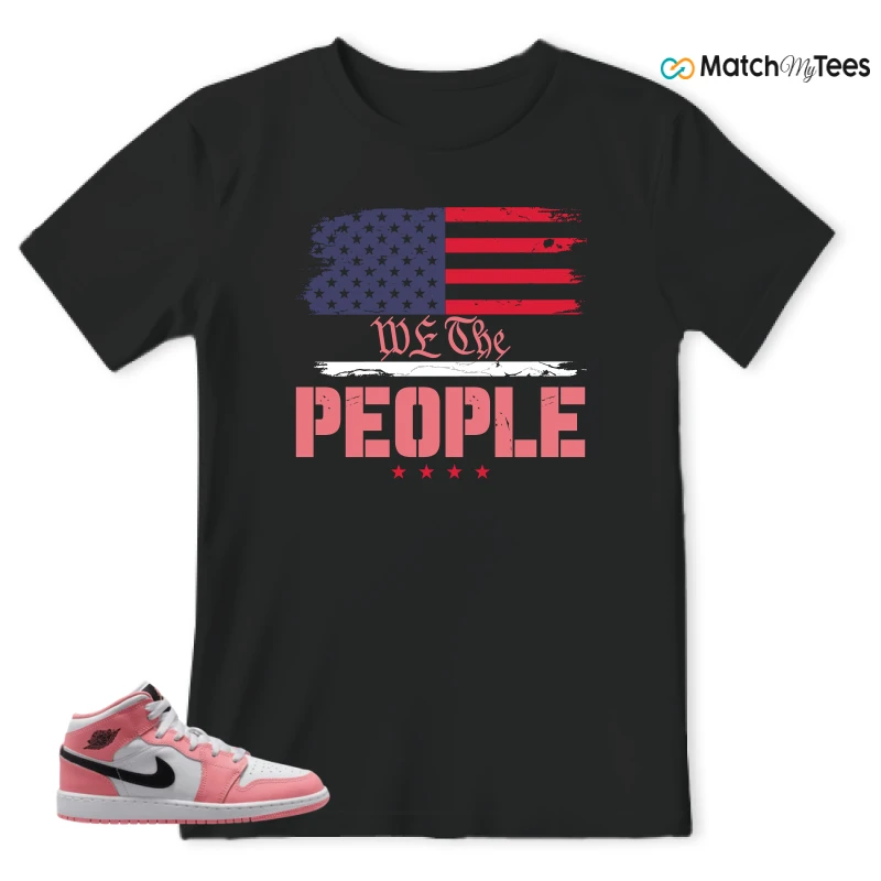 NIKE AIR JORDAN 1 MID GS PINK GAZE WHITE SNEAKER Matching Tees t-shirt