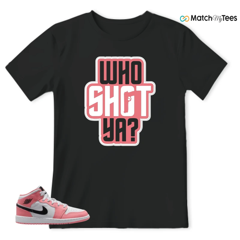 NIKE AIR JORDAN 1 MID GS PINK GAZE WHITE SNEAKER Matching Tees t-shirt