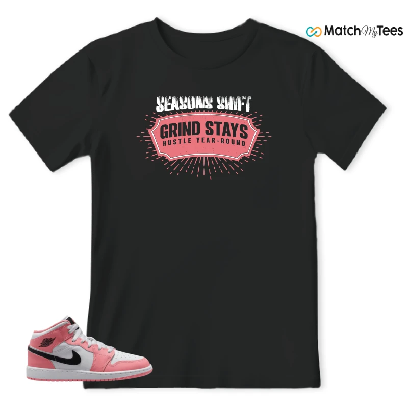 NIKE AIR JORDAN 1 MID GS PINK GAZE WHITE SNEAKER Matching Tees t-shirt