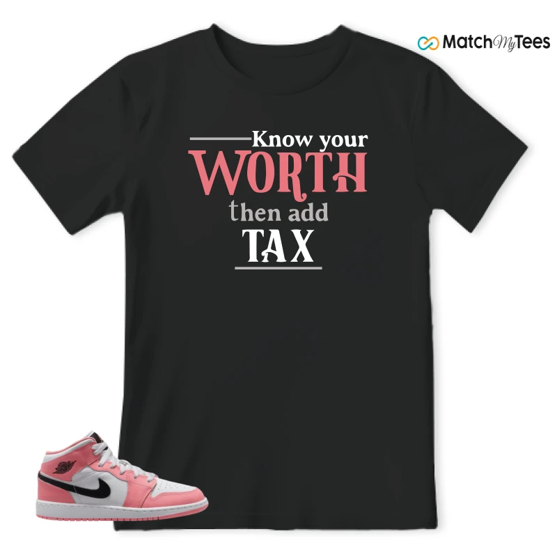 NIKE AIR JORDAN 1 MID GS PINK GAZE WHITE SNEAKER/PINK GAZE/WHITE/BLACK matching T-shirt