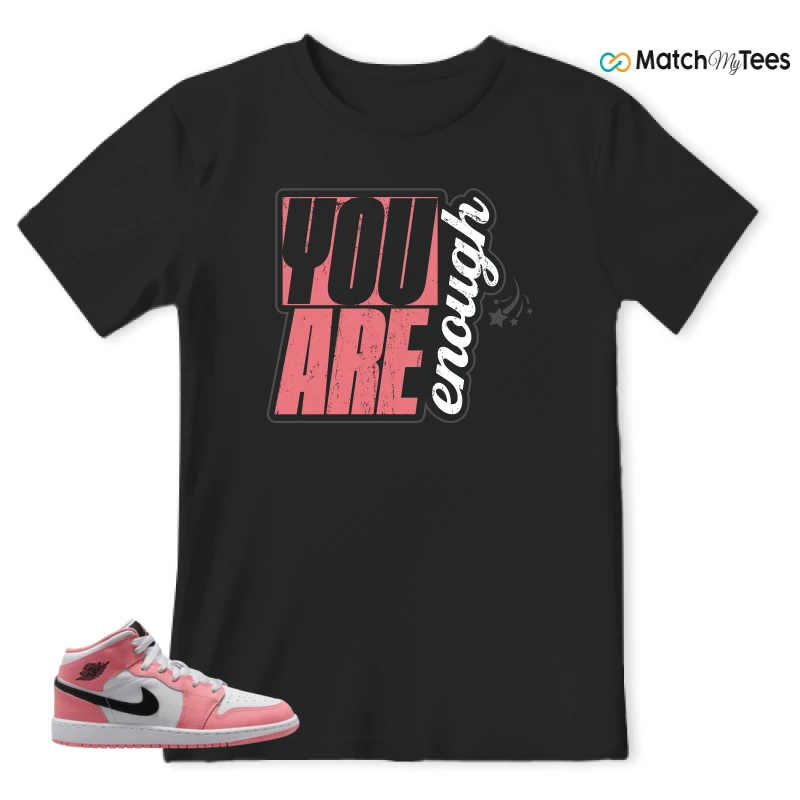 NIKE AIR JORDAN 1 MID GS PINK GAZE WHITE SNEAKER Matching Tees t-shirt