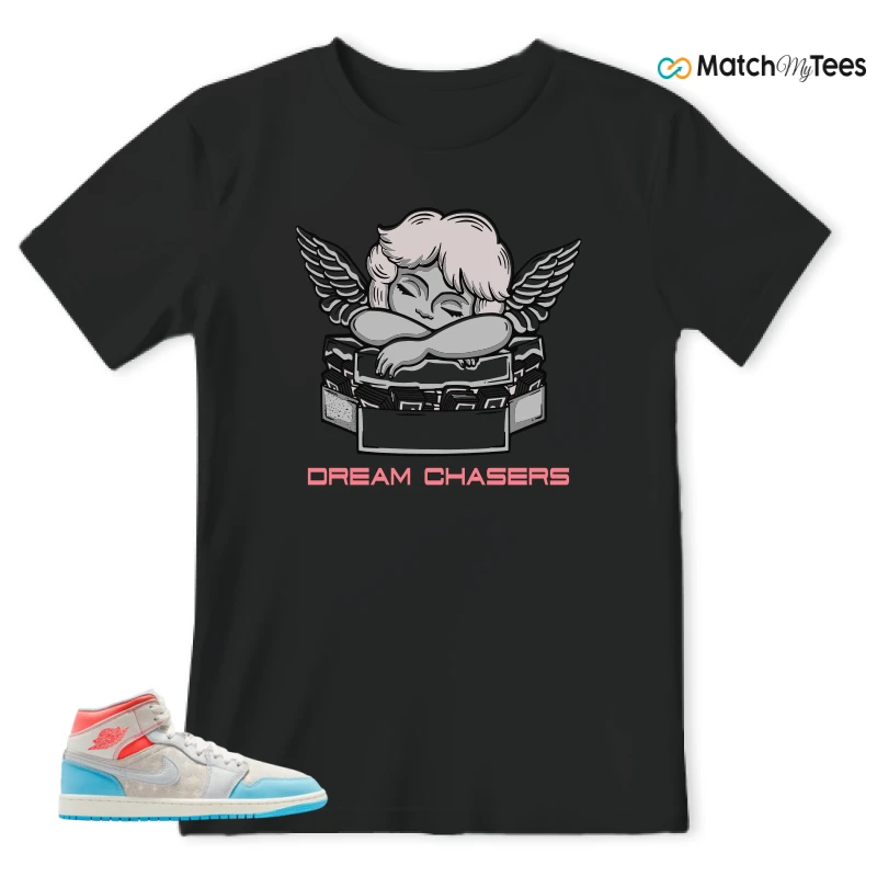 NIKE AIR JORDAN 1 MID SAIL HOT LAVA BLUE CHILL SNEAKER Matching Tees t-shirt