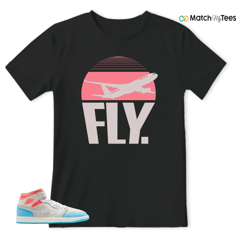 NIKE AIR JORDAN 1 MID SAIL HOT LAVA BLUE CHILL SNEAKER Matching Tees t-shirt