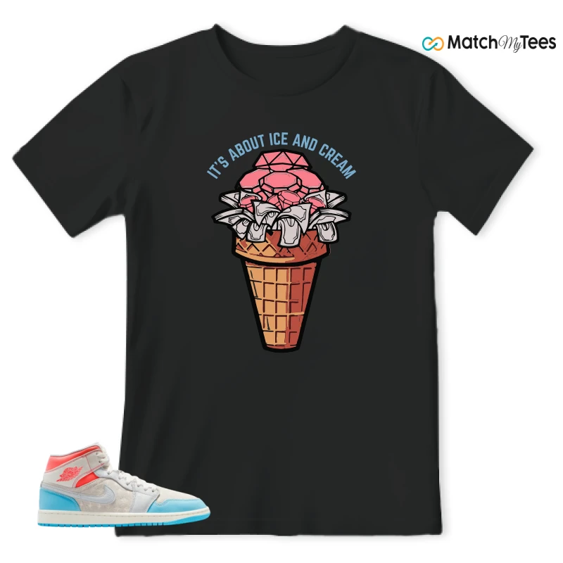 NIKE AIR JORDAN 1 MID SAIL HOT LAVA BLUE CHILL SNEAKER Matching Tees t-shirt