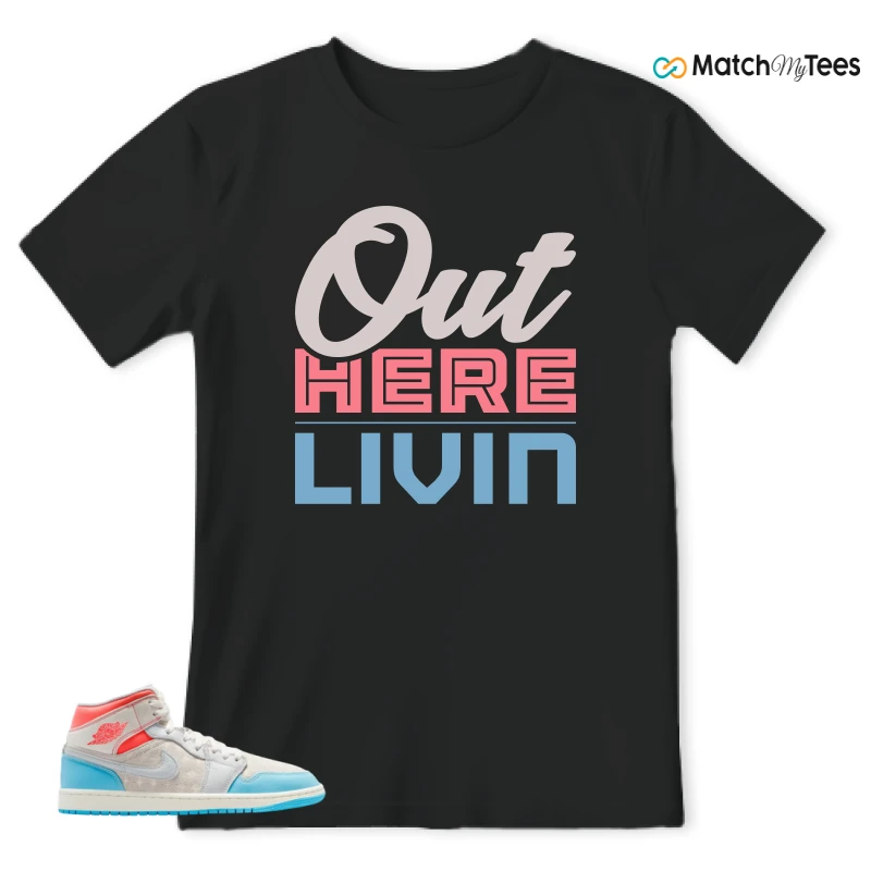 NIKE AIR JORDAN 1 MID SAIL HOT LAVA BLUE CHILL SNEAKER Matching Tees t-shirt