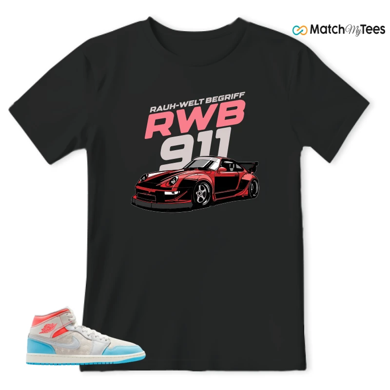 NIKE AIR JORDAN 1 MID SAIL HOT LAVA BLUE CHILL SNEAKER Matching Tees t-shirt