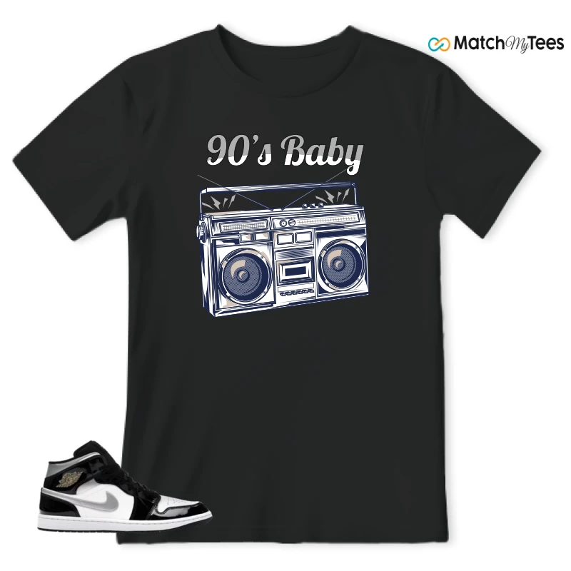 NIKE AIR JORDAN 1 MID SE BLACK WHITE SNEAKER Matching Tees t-shirt