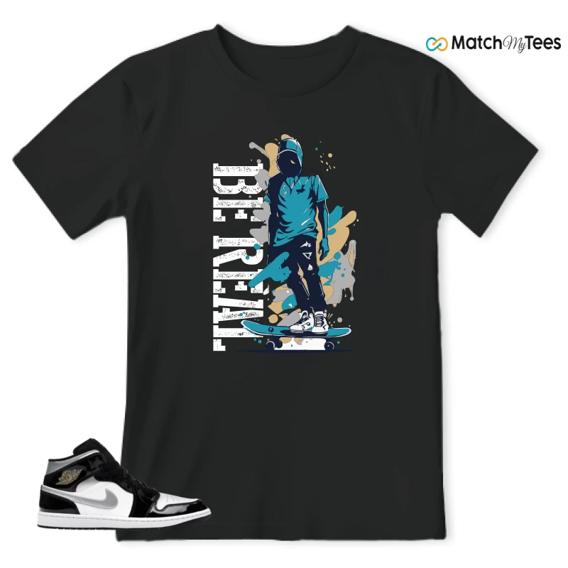 NIKE AIR JORDAN 1 MID SE BLACK WHITE SNEAKER Matching Tees t-shirt