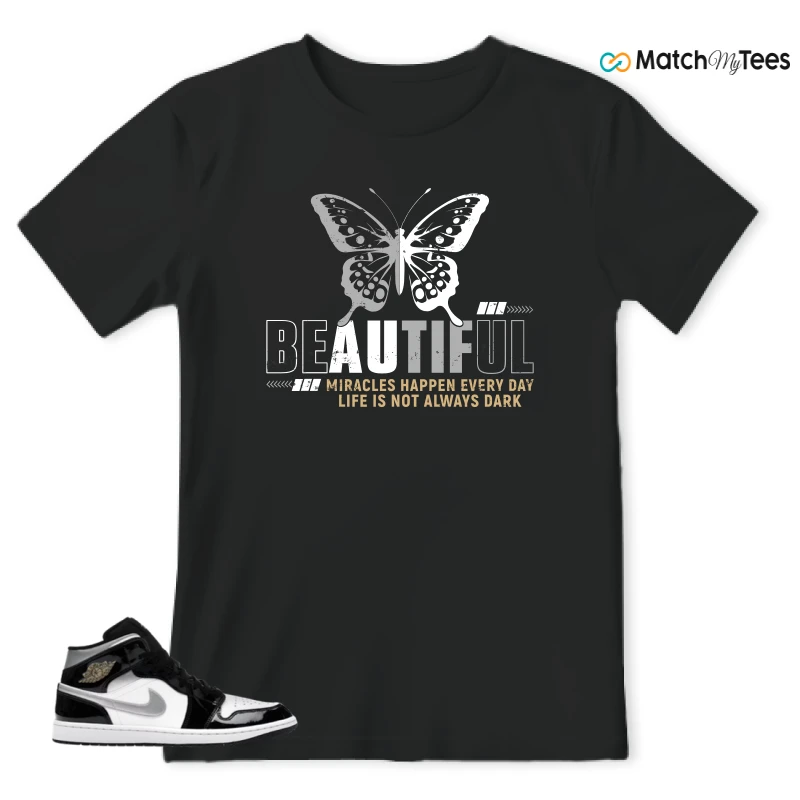 NIKE AIR JORDAN 1 MID SE BLACK WHITE SNEAKER Matching Tees t-shirt