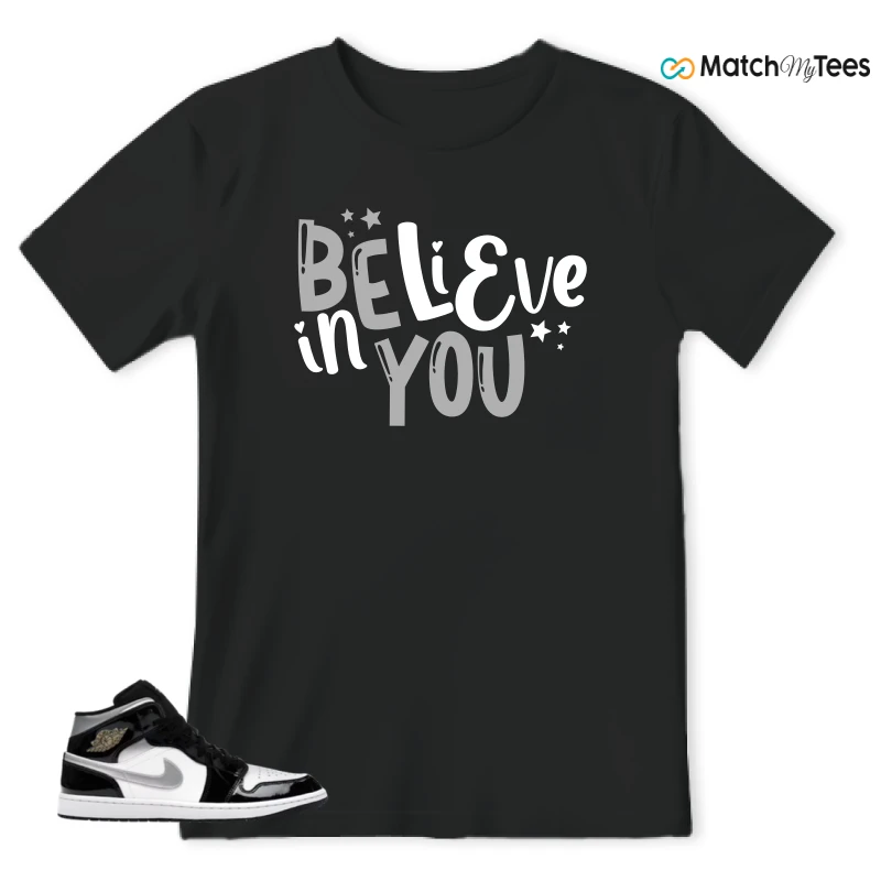 NIKE AIR JORDAN 1 MID SE BLACK WHITE SNEAKER Matching Tees t-shirt