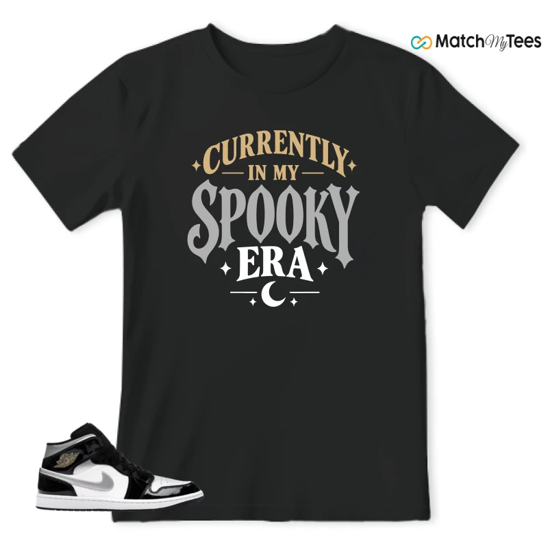 NIKE AIR JORDAN 1 MID SE BLACK WHITE SNEAKER/BLACK/WHITE/METALLIC GOLD/METALLIC SILVER matching T-shirt